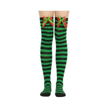 Imagem de Meias Femininas De Natal Com Listras Diagonais Acima Do Joelho 2025 - 