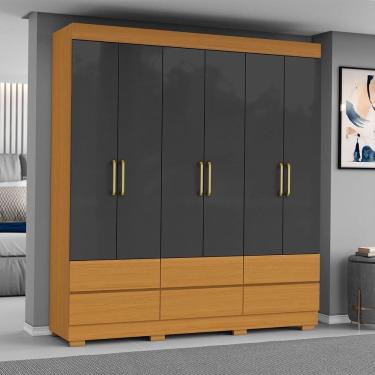Imagem de Guarda Roupa Roupeiro Marrocos 6 Portas 6 Gavetas Cinamomo Grafite Aramóveis