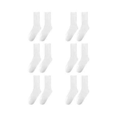 Imagem de Meias Masculinas De Cano Médio 6/12 Pares Cor Sólida Branco Preto Moda