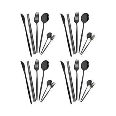 Imagem de Conjunto De Talheres De Aço Inoxidável Dourado 24 Peças: Faca, Garfo, 