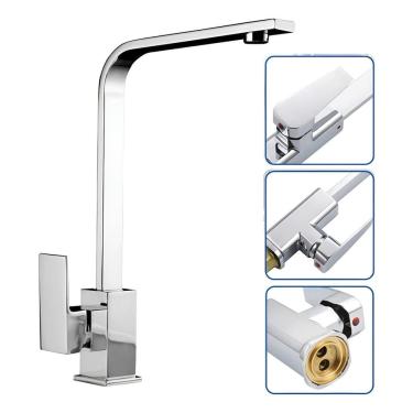 Imagem de Torneira Gourmet Monocomando Slim L Cozinha Aço Inox 304 Domum Cromado