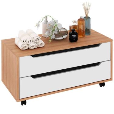 Imagem de Balcão Para Gabinete De Banheiro 2 Gavetas E Rodízios Amêndoa/branco