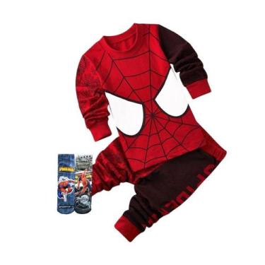 Imagem de Kit festa do Pijama Menino spider black Longa com meia cor:VermelhoTam