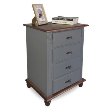 Imagem de Mesa de Cabeceira Florença 4 Gavetas Tampo e Pés Madeira - Cinza/Imbuia