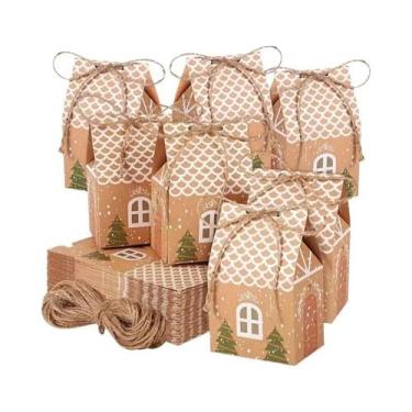 Imagem de Caixas De Presente Em Forma De Casa De Natal Em Papel Kraft Para Embal