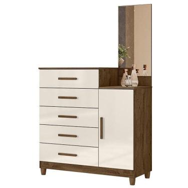 Imagem de Cômoda Sapateiro Lisboa Castanho Wood Off White com Espelho - Moval