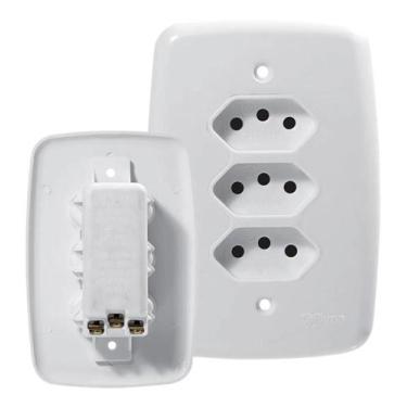Imagem de Tomada Tripla Monobloco 10A Branco Pluzie Ideale Com Espelho - Congrat