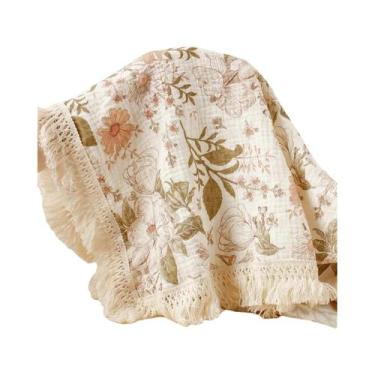 Imagem de Mantas De Algodão Respirável Muslin Duplo Com Franjas Para Bebês E Cri