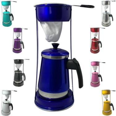 Imagem de Bule Com Mancebo Coador De Café colorido Retro em Alumínio Mariquinha 
