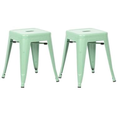 Imagem de Kit 2 Banquetas Laráz Iron Tolix baixa 45 cm - Verde Claro - Laraz