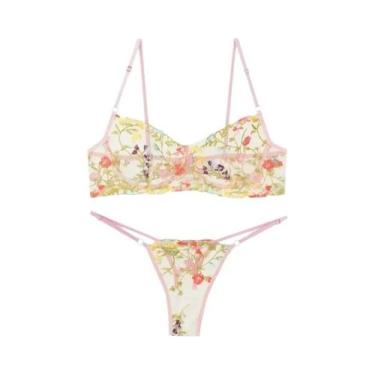 Imagem de Conjunto De Lingerie Feminino Com Bordado Floral E Renda, 2 Peças, Tra