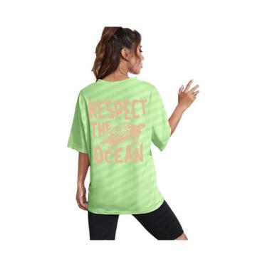 Imagem de Camiseta Feminina Verde Com Estampa De Tartaruga, Casual, Respirável, 