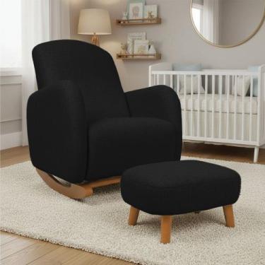 Imagem de Poltrona Amamentação Balanço Madeira e Puff Jhessy Linho D03 - D Rossi