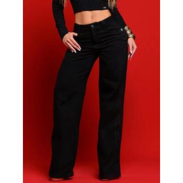 Imagem de Calça Wide Leg com Lateral Personalizada PitBull Jeans 90998 COR:PRETO