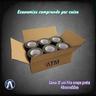 Imagem de Kit com 12 Unidades de Fita Crepe Preta 48mm x 50m - Ideal para Pintur