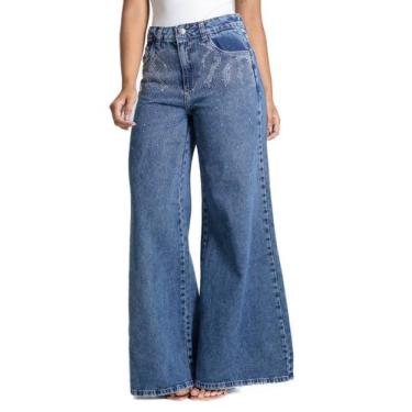 Imagem de Calça Jeans Sawary Super Wide Leg - 282902 - azul médio 38, Azul, 38