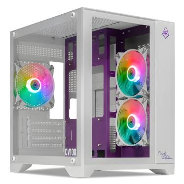 Imagem de Gabinete Gamer Mancer CV100 3 Fans S/Fonte MidTower Lateral De Vidro Purple Edition Branco - MCR-CV100-PEW