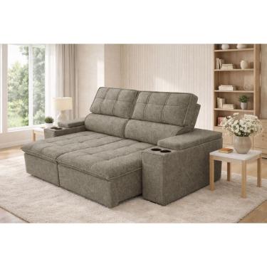 Imagem de Sofa 3 Lugares Retratil Reclinavel 230cm Linho Aveludado USB Pluma Ferguile