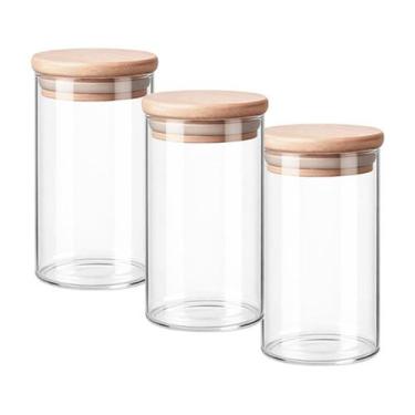 Imagem de Kit 3 Pote Cozinha Vidro 1250ml Recipiente Tampa de Bambu Cozinha Fras