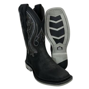 Imagem de Bota Texana Vimar Boots Bico Quadrado Couro Crazy Horse Preto Com Cano