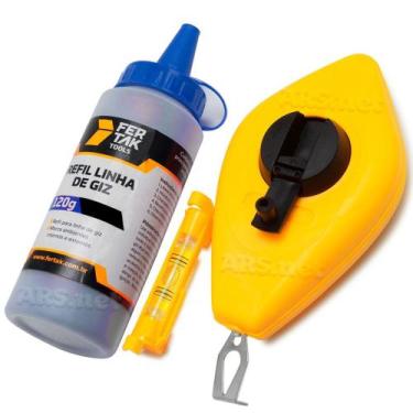 Imagem de Kit Gesseiro Para Marcação Linha De Giz Nível 15 Metros Com Refil - FE