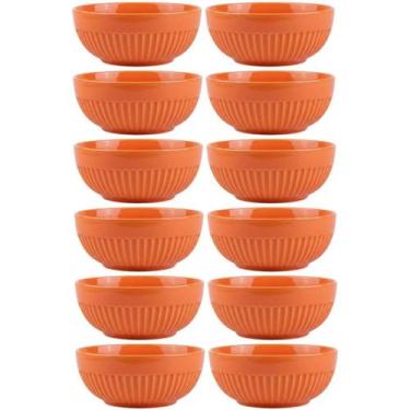 Imagem de Conjunto 12 Bowls Tigela em Porcelana 630ml Canelado Laranja Germer As