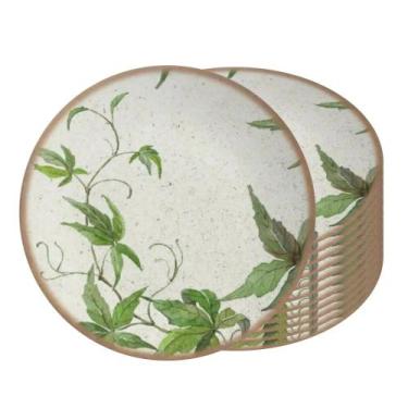Imagem de Jogo 12 Pratos de Sobremesa de Cerâmica Off White Coup Tropical Leaves