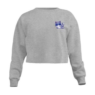 Imagem de Blusa Cropped Moletom Gato Feminino Personalizado com Cintura Descostu