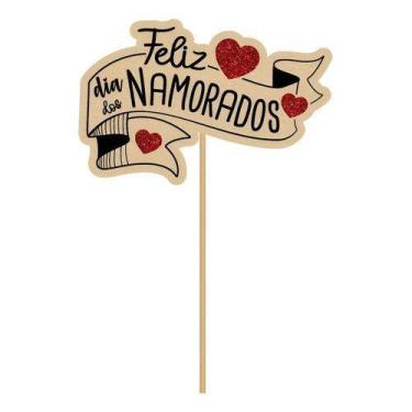 Imagem de Pick Feliz Dia Dos Namorados Glitter 24x16cm - Piffer Festas