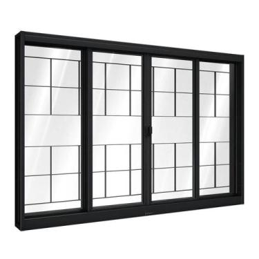 Imagem de Janela de Aço de Correr Central com Grade Quadrada 4 Folhas 120x150cm 