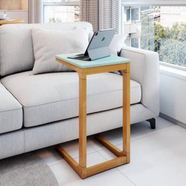 Imagem de Mesa Lateral 40cm MDF com Pés de Madeira Maciça Bento Yescasa Verde