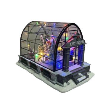 Imagem de Enfeite Natalino Vila Natalina em Estufa C- Som e Movimento Iluminação LED Colorida 15CM Branco Grillo Home Decor