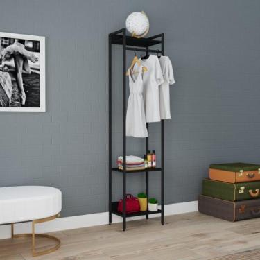 Imagem de Estante Closet Arara 187x45cm 3 Prateleiras Active Yescasa Preto/Ônix
