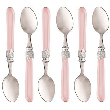 Imagem de CJ 6 COLHERES P/MESA DE AÇO INOX C/CABO DE PLÁSTICO DESTINY ROSA 21,5cm