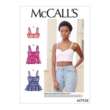 Imagem de McCall Pattern Company McCall's M79585A camiseta regata feminina justa com estampas de costura, tamanhos 38 a 56, vários, branca