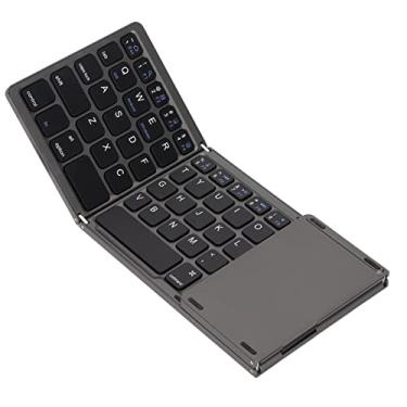 Imagem de Teclado Bluetooth dobrável, teclado sem fio portátil para viagem, com tela de bloqueio de touchpad, alta segurança, design de três dobras, mini teclado de bolso para escritório e viagens (preto)