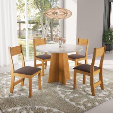 Imagem de Conjunto para Sala de Jantar com 4 Cadeiras Athenas Viero Marrom/Blonde/Marrom