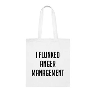 Imagem de SpreadPassion Sacola I Flunked Anger Management, presente engraçado, bolsa de ombro, bolsas reutilizáveis, cesta de natal de aniversário, ideia de presente de mordaça, Branco