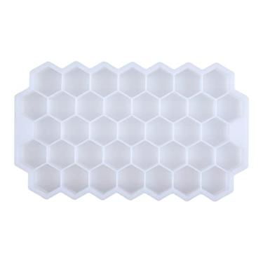 Imagem de Bandeja de cubo de gelo molde de cubo de gelo reutilizável favo de mel bandeja de cubo de gelo com tampa removível molde de cubo de gelo (cor: brancoNoLid)