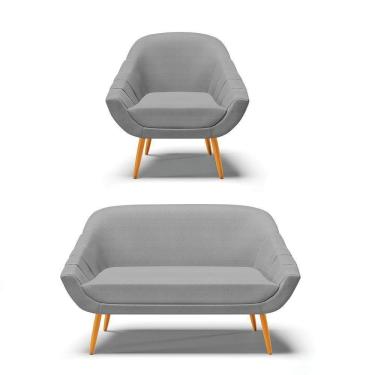 Imagem de Kit 1 Namoradeira E 1 Poltrona Veludo Castanho A131 Grafite