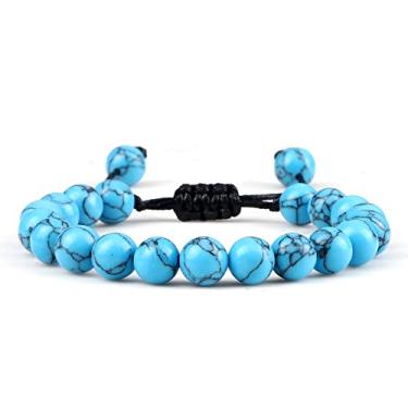 Imagem de Pulseiras ajustáveis para casais 8 mm contas preto branco trança macramê amantes pulseira para mulheres homens joias à distância - preto pinheiro azul, Cristal