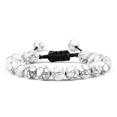 Imagem de Pulseiras ajustáveis para casais de 8 mm contas preto branco trança macramê pulseira para mulheres homens joias à distância – pinho de linha preta, Cristal