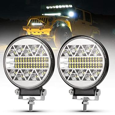 Imagem de BUNKER INDUST Luzes de trabalho LED de 10 cm, 2 unidades de lâmpadas LED Cree redondas de 15.000 lm, combo de barra de luz à prova d'água para caminhão trator, UTV, quadriciclo, carrinho de golfe