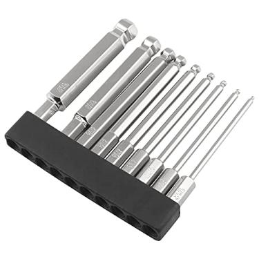 Imagem de LDEXIN Conjunto de pontas de chave de fenda com ponta de esfera de 9 peças, 1,5 mm, 2 mm, 2,5 mm, 3 mm, 4 mm, 5 mm, 6 mm, 8 mm, 10 mm, pontas magnéticas, broca com ponta de esfera magnética com haste hexagonal de 1/4 polegada, comprimento de 75 mm