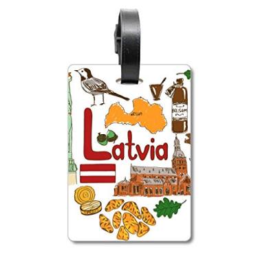 Imagem de Letônia Love Heart Landscap Bandeira nacional mala etiqueta bagagem cartão pendurado etiqueta, Multicolorido.