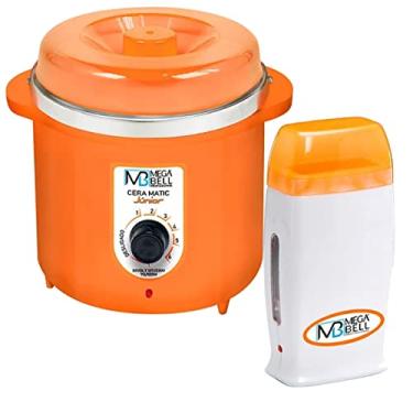 Imagem de Kit Depilação Termocera 400gr Sem Refil Corpo Laranja + Aquecedor de Cera Roll-on Laranja Mega Bell