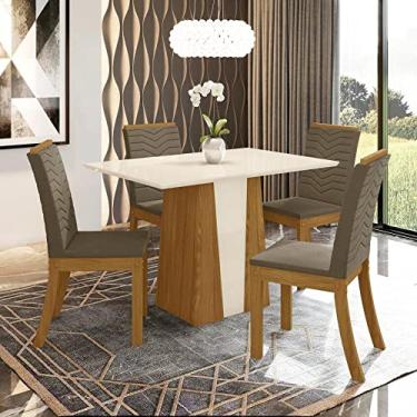 Imagem de Conjunto Sala de Jantar Mesa Tampo Mdf 4 Cadeiras Fler Espresso Móveis Nature/off White/bege Escuro