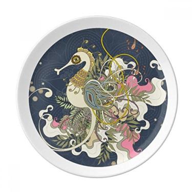 Imagem de Flower Japan Hippocampus Ukiyo-e Prato Decorativo de Porcelana Salver Prato de Jantar
