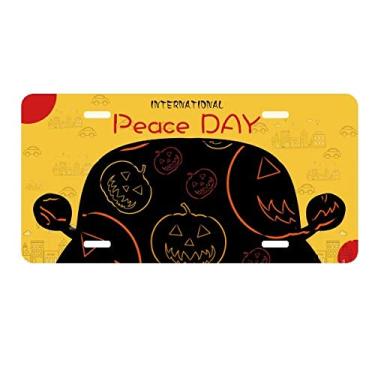 Imagem de DIYthinker Placa de licença de Halloween com estampa de abóbora para decoração de carro Dia da Paz
