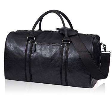 Imagem de Bolsa de viagem grande de couro impermeável para fim de semana, grande, bolsa de mão grande para homens ou mulheres, [Z] Preto